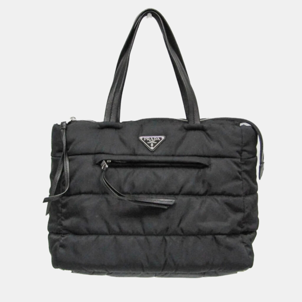 luxury-women-prada-used-handbags-p1121612-008 Prada Tessuto Black Nylon Bomber Tote Bag