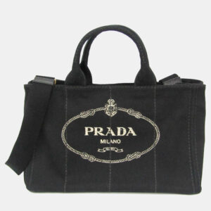 Prada Black Canapa Canvas Top Handle Shoulder Bag