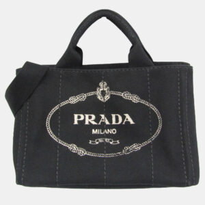 Prada Black Canapa Canvas Top Handle Shoulder Bag