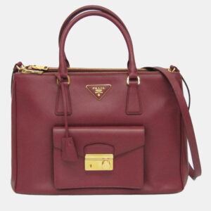 Prada Wine Saffiano Leather Shoulder Bag