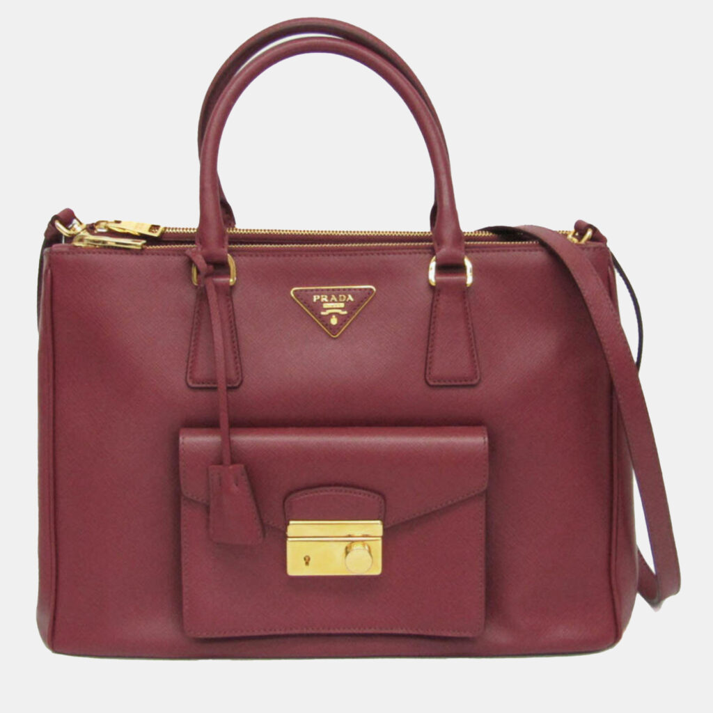 luxury-women-prada-used-handbags-p1139654-003 Prada Wine Saffiano Leather Shoulder Bag