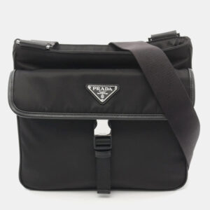 Prada Black Nylon Saffiano Leather Tessuto Shoulder Bag