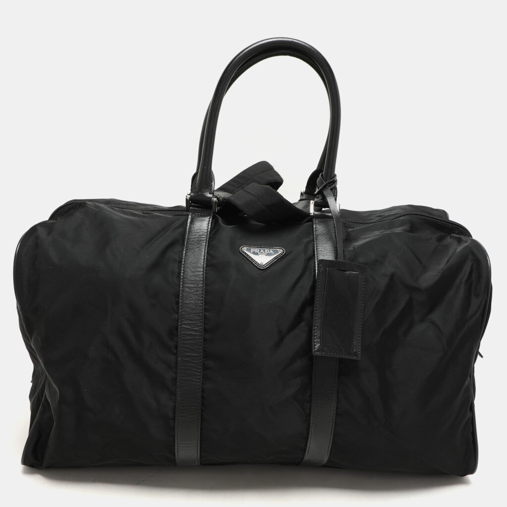 luxury-women-prada-used-handbags-p1145580-013 Prada Black Nylon and Leather Duffle Bag