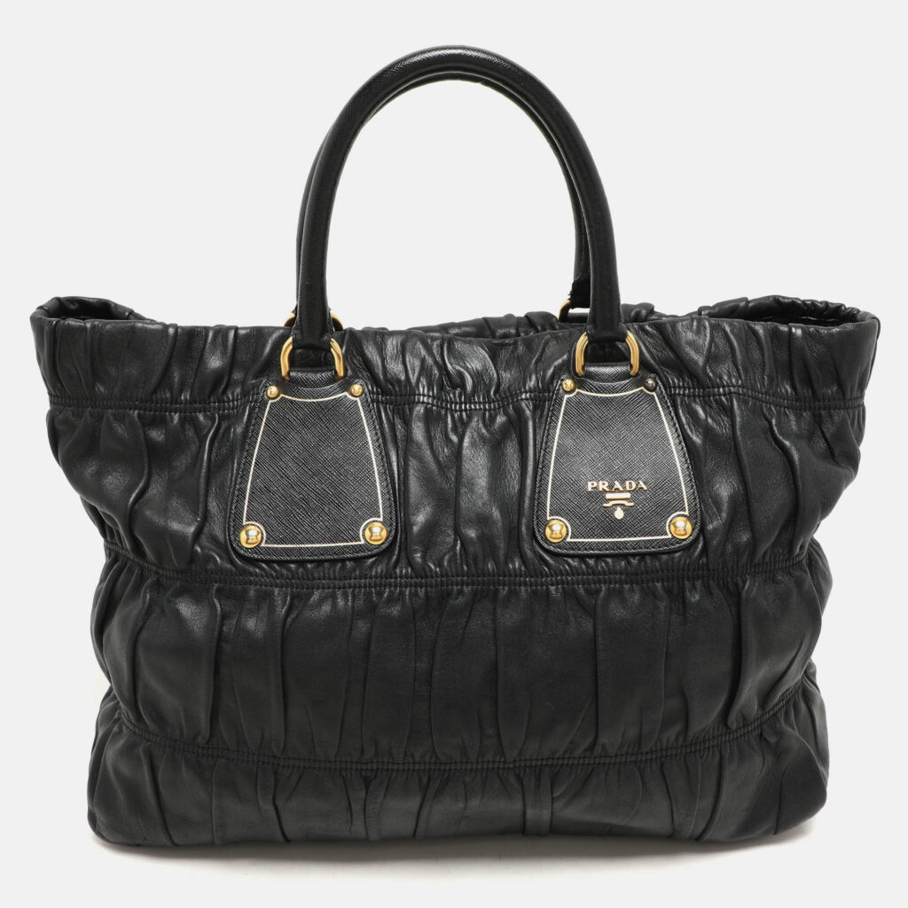 luxury-women-prada-used-handbags-p1146481-012 Prada Black Leather Gauffre Antic Tote