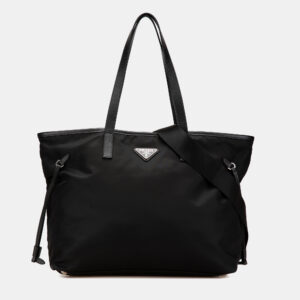 Prada Black Tessuto Saffiano Trimmed Open Convertible Tote