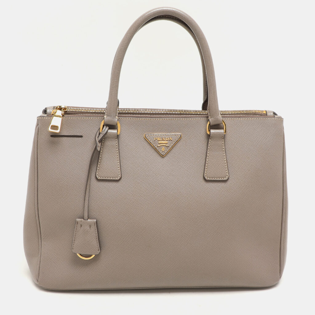 luxury-women-prada-used-handbags-p1147092-015 Prada Taupe Saffiano Lux Leather Large Galleria Double Zip Tote
