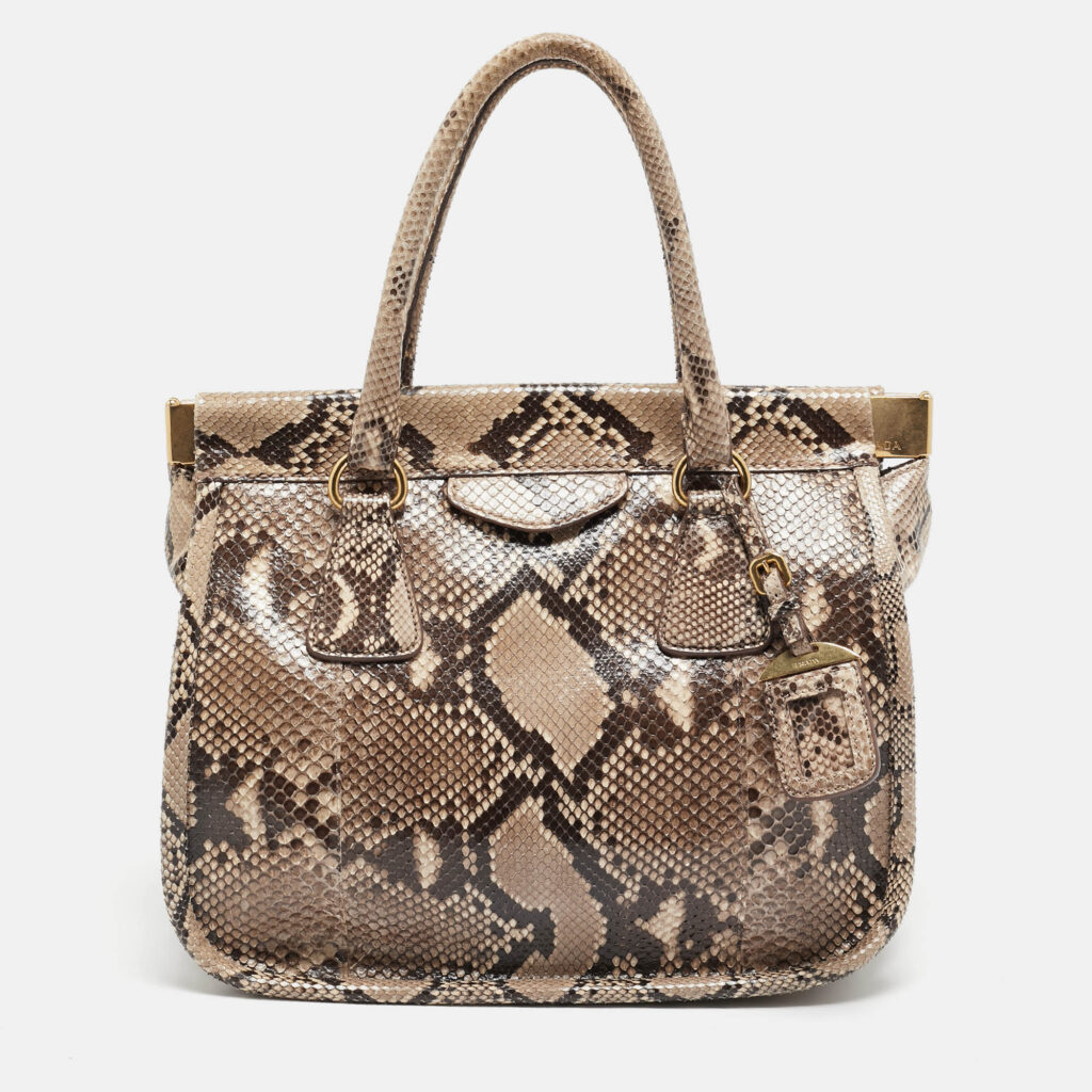 Prada Beige Python Frame Tote