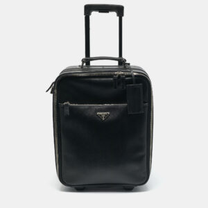 Prada Black Saffiano Leather Rolling Trolley Luggage
