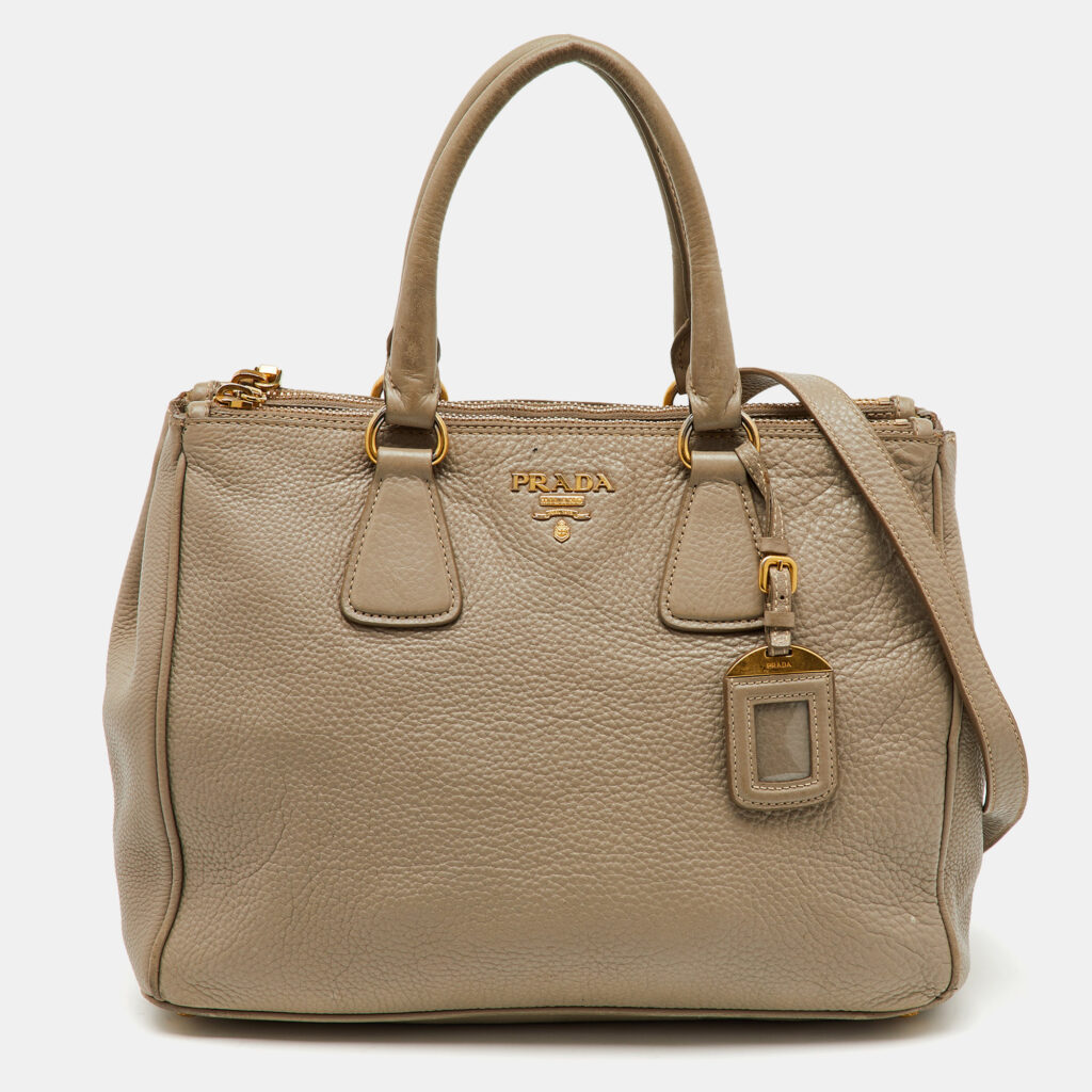 luxury-women-prada-used-handbags-p1150353-002 Prada Grey Vitello Daino Leather Double Zip Tote