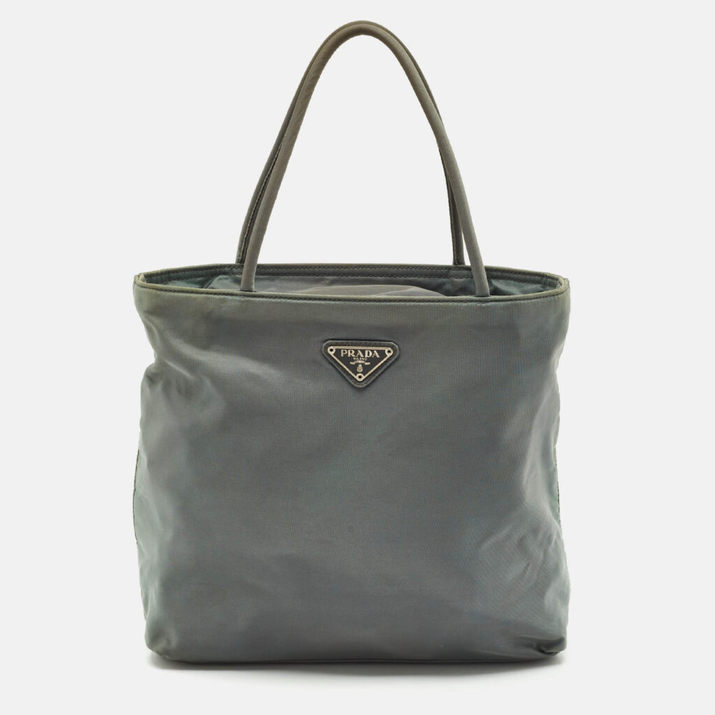 Prada Moose Green Nylon Logo Tote