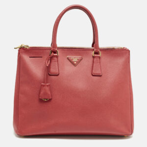 prada red saffiano leather large galleria double zip tote