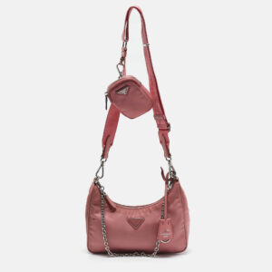 Prada Pink Nylon and Saffiano Leather Re-Edition 2005 Shoulder Bag