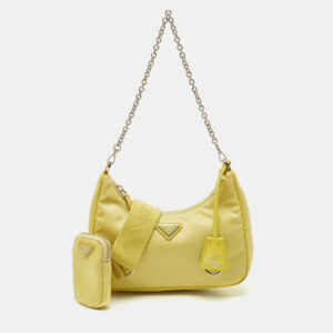 Prada Yellow Nylon and Saffiano Leather Re-Edition 2005 Shoulder Bag