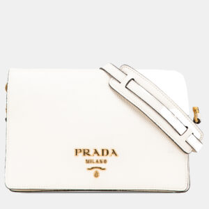 Prada White Vitello Daino Flap Crossbody