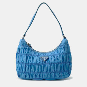 Prada  Light Blue Nylon Gathered One Shoulder Bag