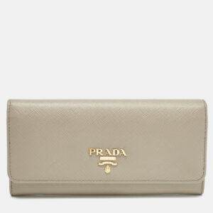 prada grey leather logo flap continental wallet