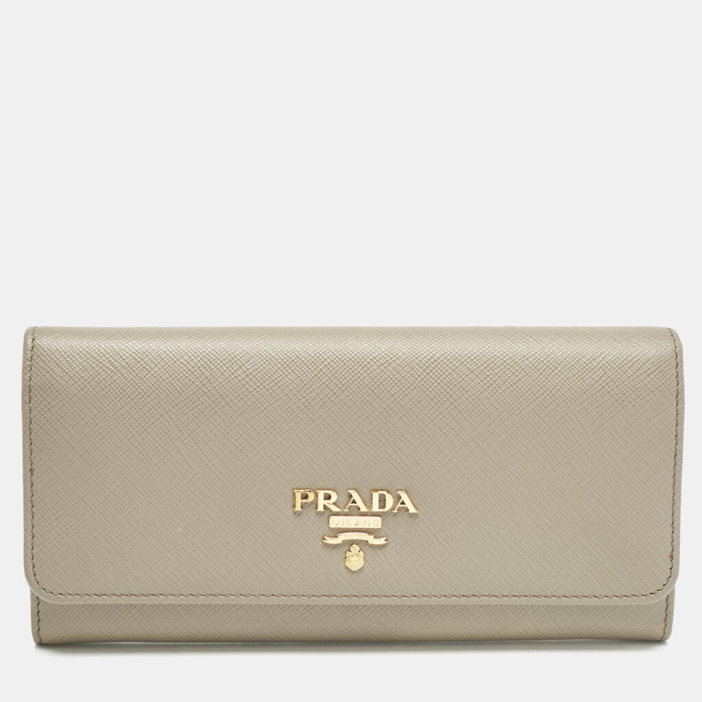 luxury-women-prada-used-handbags-p1158205-012.jpg Prada Grey Leather Logo Flap Continental Wallet