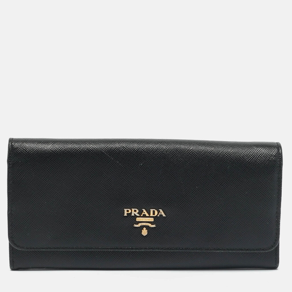 luxury-women-prada-used-handbags-p1158720-016.jpg Prada Black Saffiano Leather Flap Continental Wallet