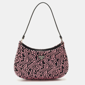 Prada Black/Fuchsia Maglia Jacquard Fabric Cleo Hobo