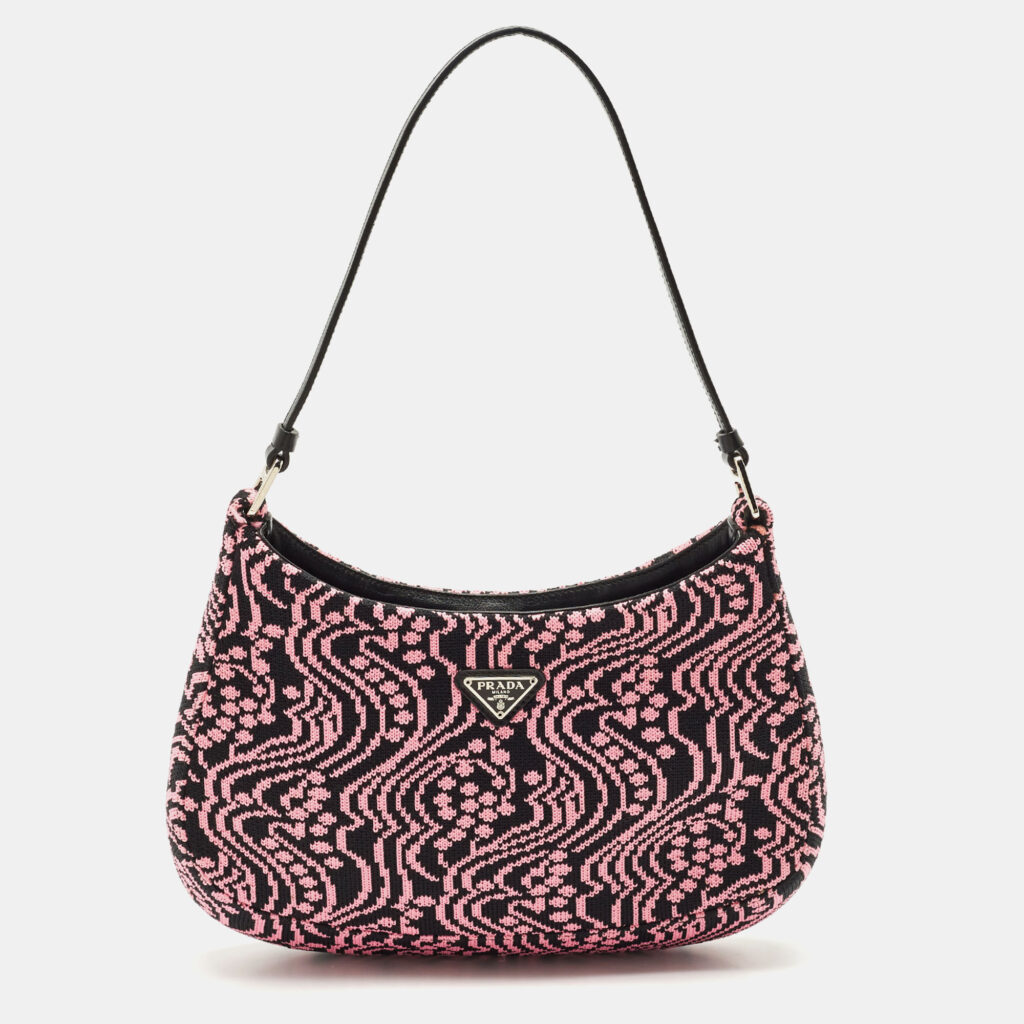 luxury-women-prada-used-handbags-p1158791-004 Prada Black/Fuchsia Maglia Jacquard Fabric Cleo Hobo