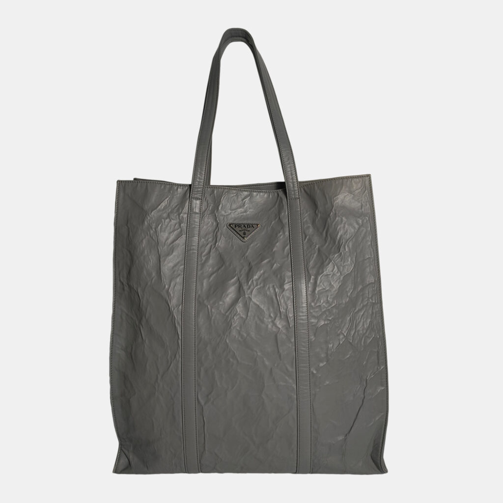 Prada Grey Antique Nappa Leather Medium Tote Bag