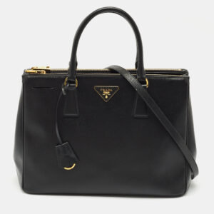 Prada Black Saffiano Lux Leather Medium Double Zip Tote