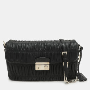 prada black leather gaufre chain shoulder bags