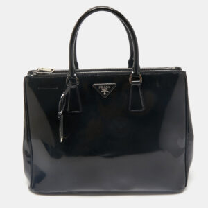 prada black patent leather large double zip tote