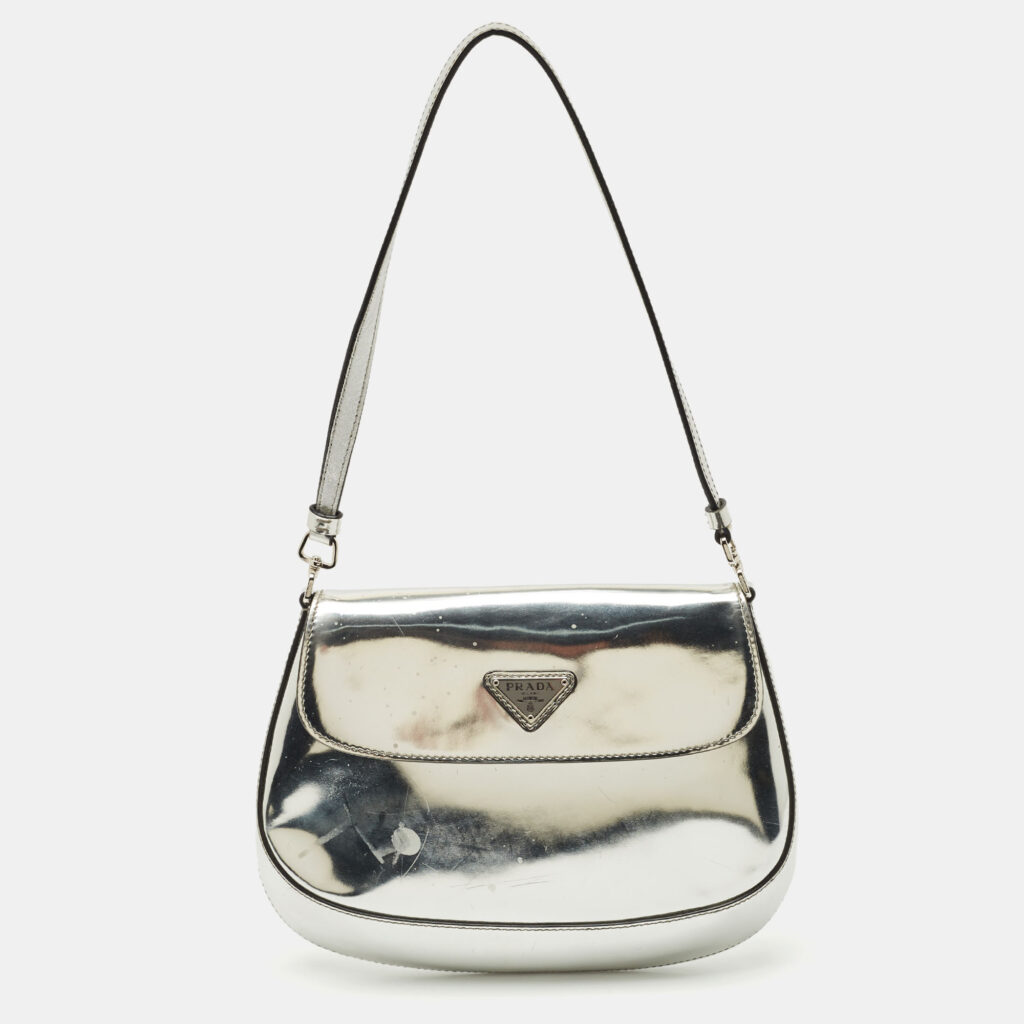 Prada Silver Patent Leather Small Cleo Hobo