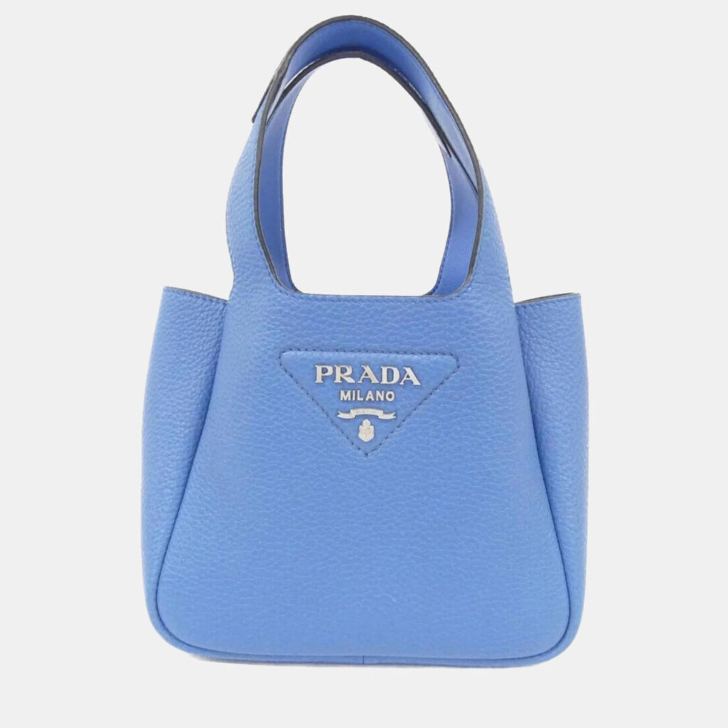 luxury-women-prada-used-handbags-p1168072-001 Prada Vitello Daino Blue Leather Handbag