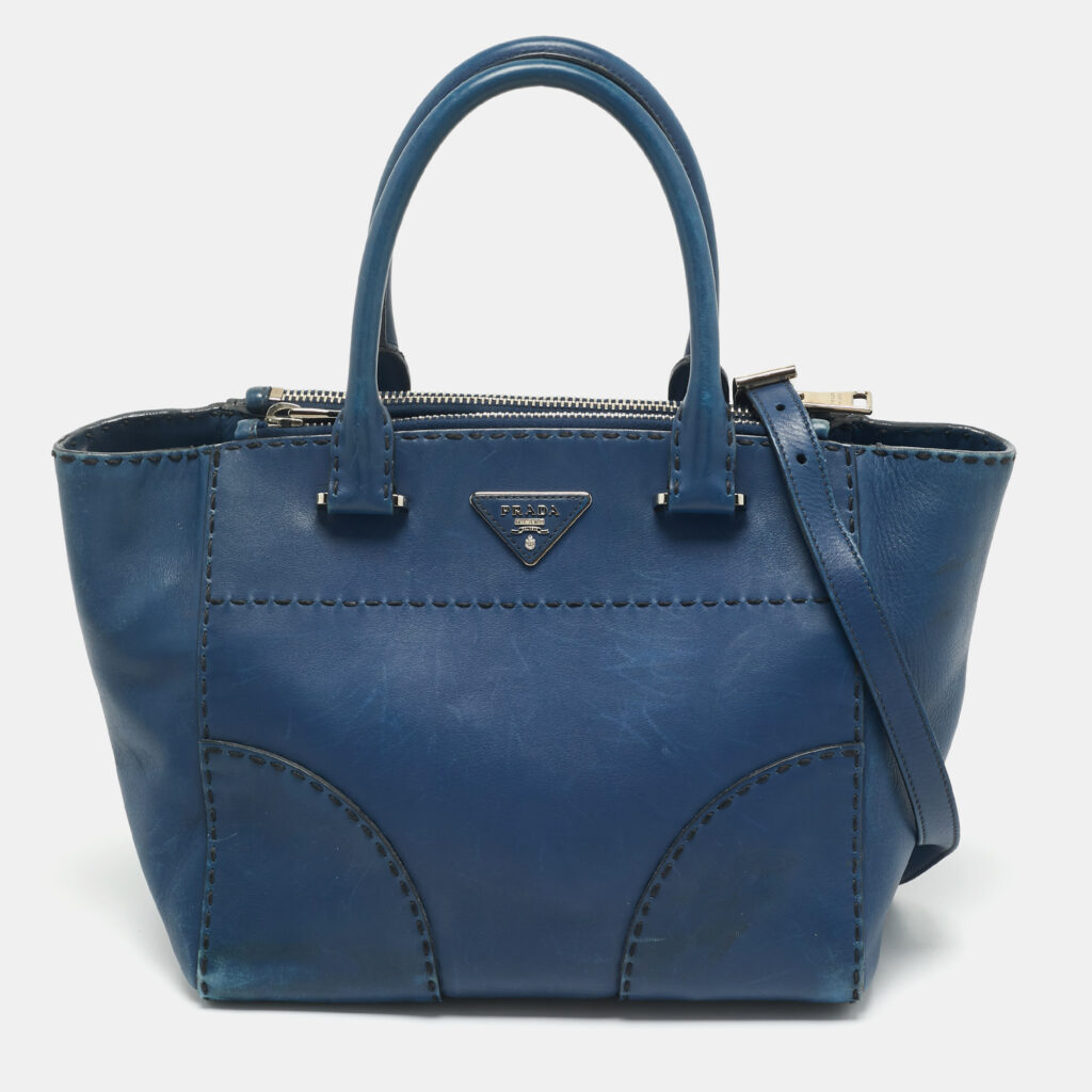 luxury-women-prada-used-handbags-p1169031-008 Prada Blue City Calf Leather Twin Pocket Tote