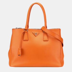 Prada Orange Medium Soft Calf Galleria Double Zip Tote