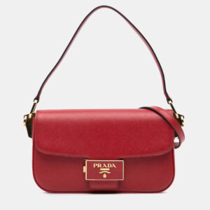 Prada Red Saffiano Lux Embleme Satchel