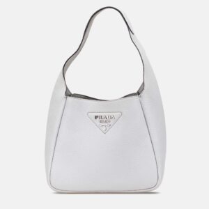 Prada White Vitello Daino Dynamique Hobo