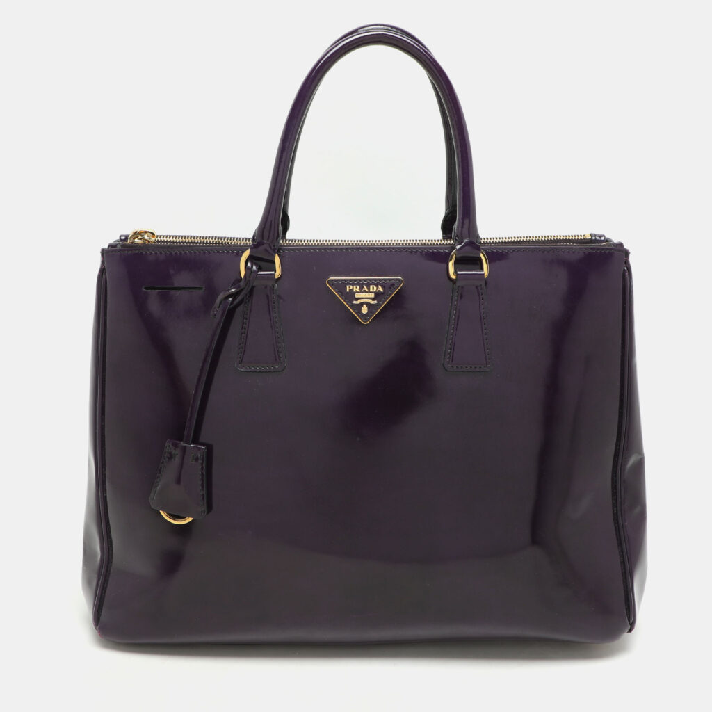 luxury-women-prada-used-handbags-p1170515-013 Prada Purple Patent Leather Medium Double Zip Galleria Tote