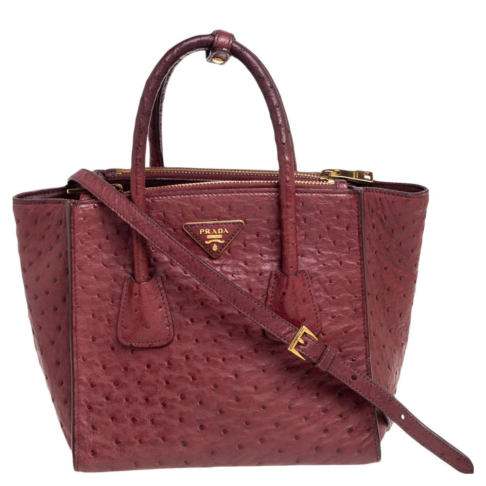 luxury-women-prada-used-handbags-p505798-010-2 Prada Red Ostrich Twin Pocket Tote