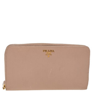 Prada Cream Saffiano Leather Zip Around Wallet