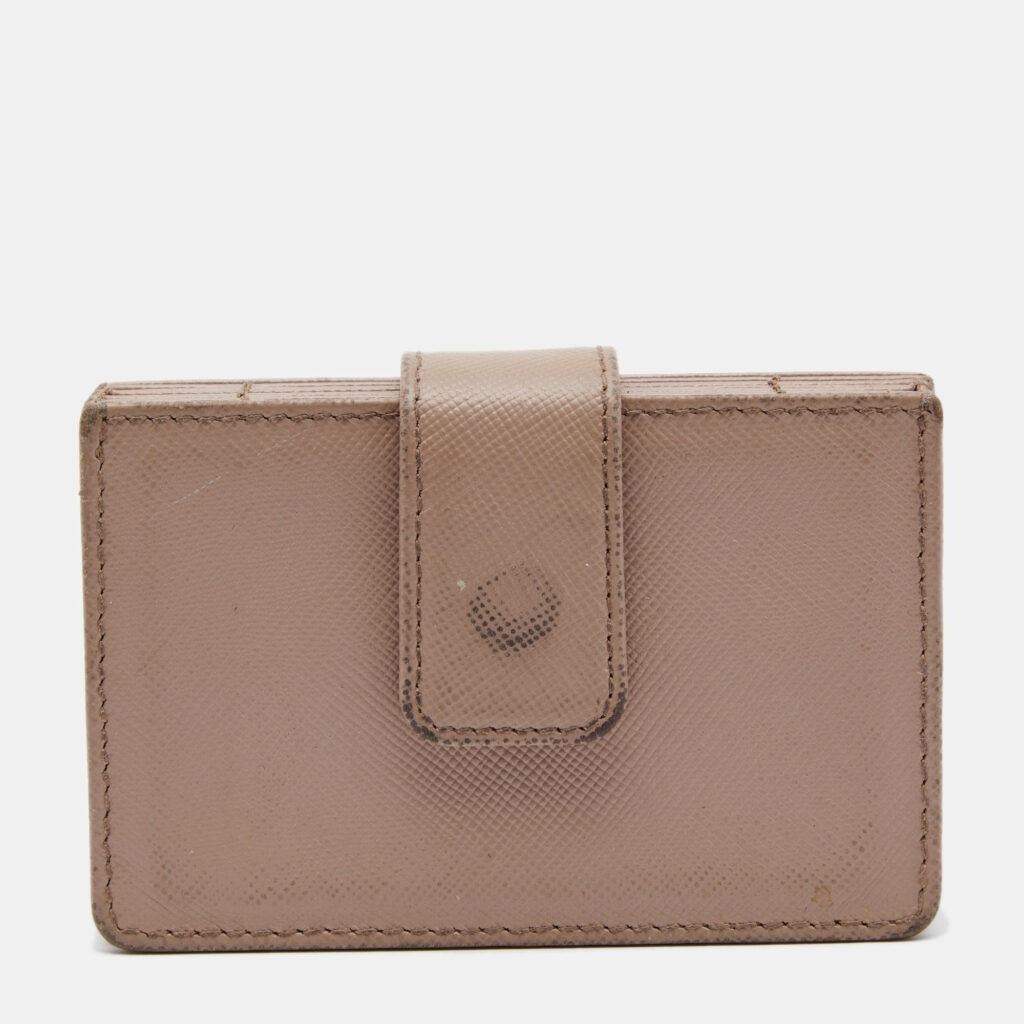 luxury-women-prada-used-handbags-p651253-001-1 Prada Beige Saffiano Leather 5 Gusset Card Holder