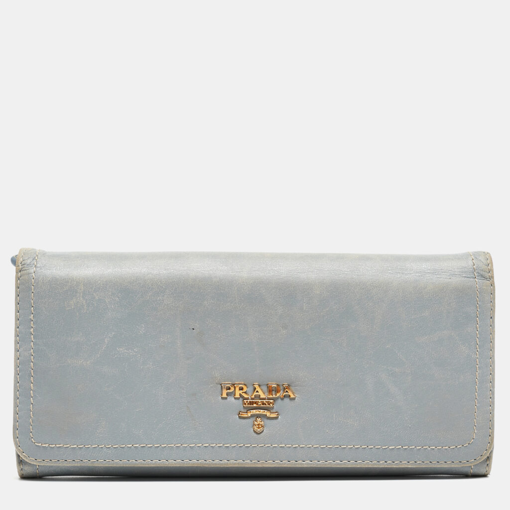 luxury-women-prada-used-handbags-p908480-004 Prada Light Blue Leather Logo Flap Continental Wallet