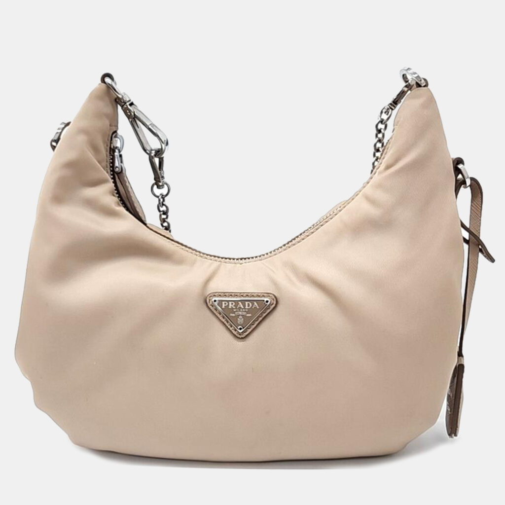 luxury-women-prada-used-handbags-p966281-001 Prada Beige Tessuto Fabric Hobo Bag