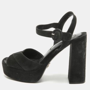 Prada Black Suede Platform Ankle Strap Sandals Size 35.5