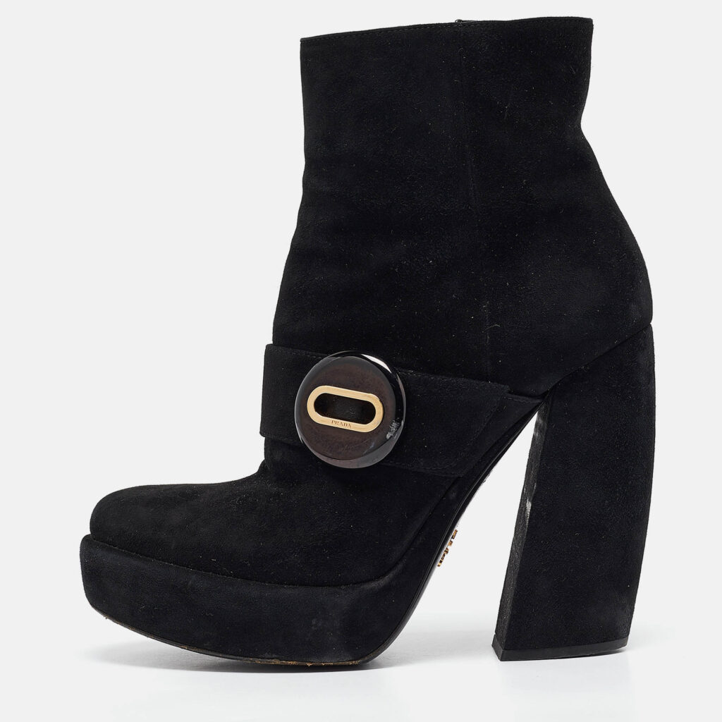 luxury-women-prada-used-shoes-p1055593-010 Prada Black Suede Zip Ankle Boots Size 37