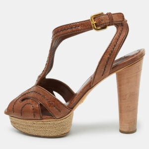 Prada Brown Leather Platform Sandals Size 39.5