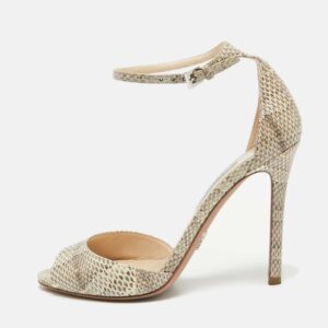 Prada Beige/Brown Karung Leather Ankle Strap Sandals Size 36.5