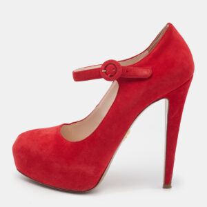 Prada Red Suede Platform D'orsay Pumps Size 37