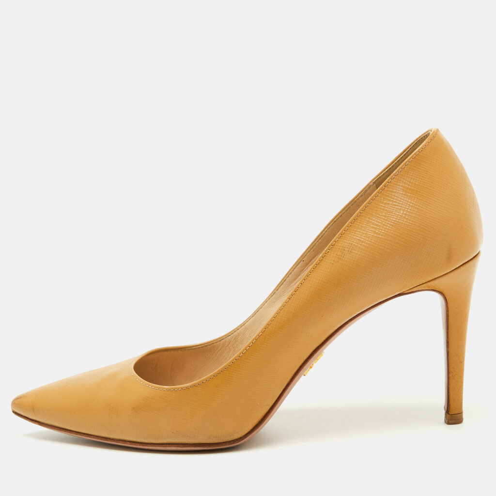 Prada Beige Patent Leather Pointed Toe Pumps Size 36.5
