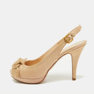 Prada Beige Leather Peep Toe Platform Sandals Size 37