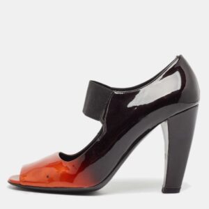 Prada Black/Orange Patent Leather Peep Toe Pumps Size 40.5