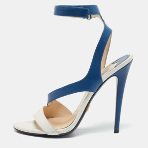 Prada Blue/White Leather Ankle Strap Sandals Size 39.5