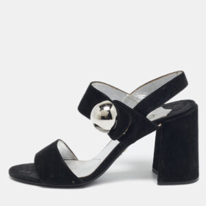Prada Black Suede Ankle Strap Block Heel Sandals Size 39